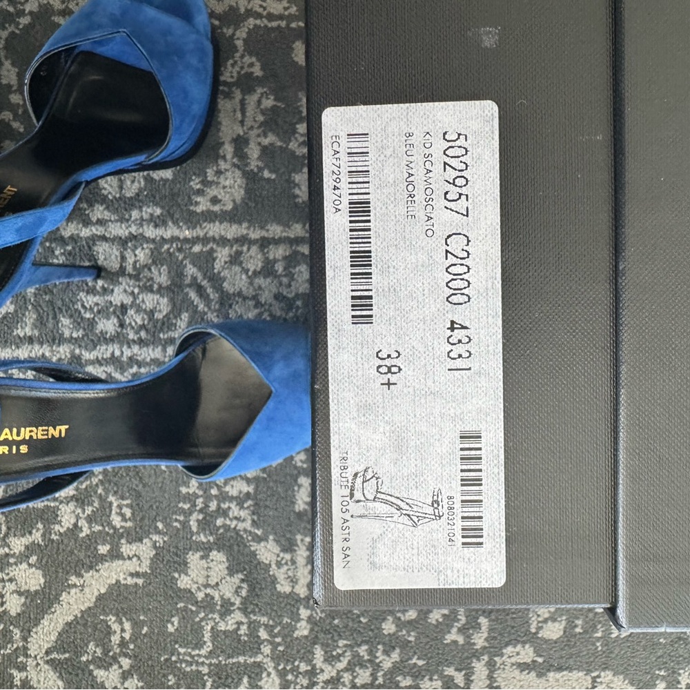 ***AUTHENTIC*** Saint Laurent Tribute 105 Blue Majorelle Suede sandals - Picture 7 of 9